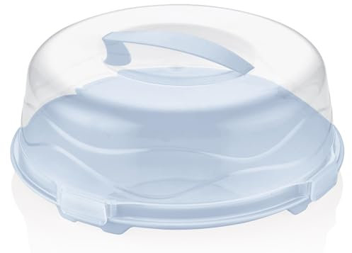 Best House | Plastic Cake Box | Round | SKY BLUE | Reusable Clear Cake Cover with Lid Carry Handle | Transport Storage Food Container Takeaway Holder, Cake Stand with Lids - 33 x 11.5 cm (Pack of 1)