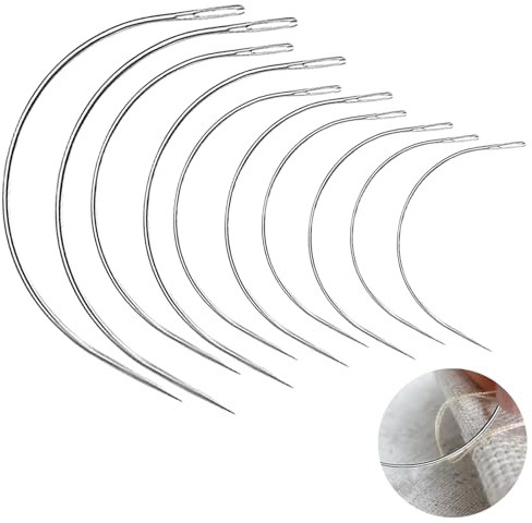 Gebogene Nähnadel Polsternadel, 10 Stück für Lederprojekte und Segeltuch | Rostfreier Edelstahl, 10 Stück in 5 Größen, C-Gebogene Nähnadeln, Ideal für Lederprojekte und Segeltuch