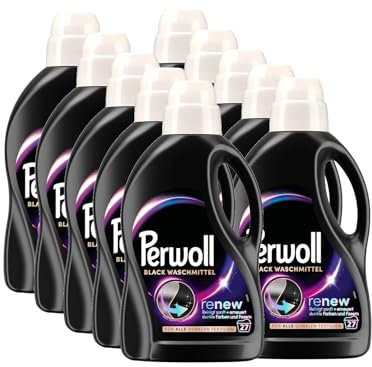 PERWOLL Black Waschmittel 10x 27 WL (270 Waschladungen), Feinwaschmittel reinigt sanft und erneuert dunkle Farben und Fasern, für alle dunklen Textilien, mit Dreifach-Renew-Technologie