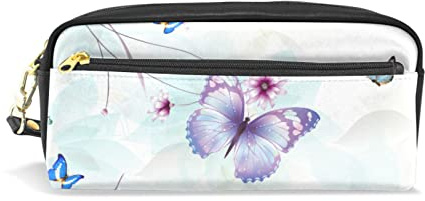 SJOAOAA Pencil Case Large Capacity Pencil Pouch 3D Butterflies Lilac Flowers Leather Make Up Bags with Compartment Zippers Holder School Organizer Stationery Bag