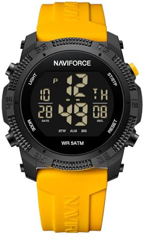 Naviforce Orologio digitale sportivo impermeabile da uomo con cronometro, allarme, cinturino in gomma, orologio da polso per donna