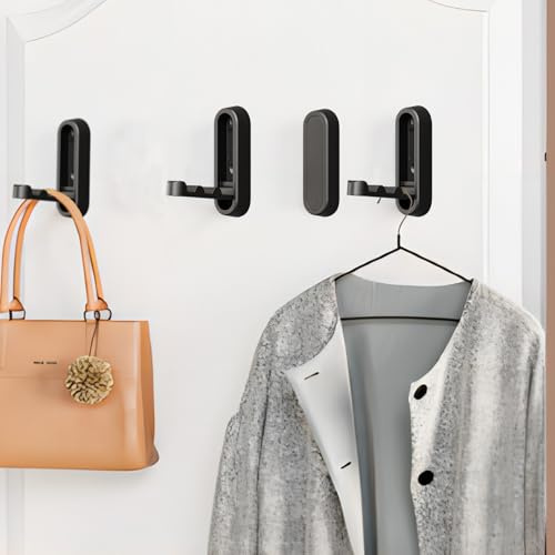 CQPRK Foldable Towel Hooks for Bathroom 4 Pack,Wall Hooks for Hanging Heavy Duty Coat Robe Purse Foldable Hooks Storage Solution for Bathroom,Closet,Entryway,Pool and Kitchen (4, Matte Black)
