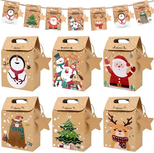 L&W Luck 24 Pezzi Calendario Avvento 2024 Scatole Natalizie Regalo Natale,Calendario dell'Avvento Fai da Te da Riempire per Gioielli, Caramelle,Cioccolatini (Marrone)