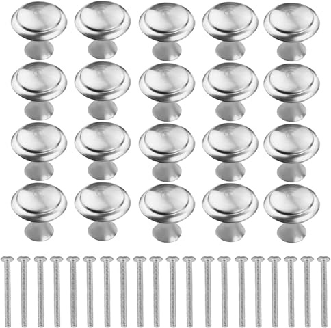 DEFIYEAR 20 Pieces Drawer Knobs, Cupboard Knobs Stainless Steel, Polished Door Handle Knob for Kitchen Cupboards Wardrobe Furniture, Pull Handles with Screws Used for Cabinet and Drawer(Silver)