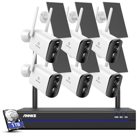 ANNKE Überwachungskamera Set Aussen Akku mit Solarpanel,6X 4MP Überwachungskamera Solar mit 10CH 5MP NVR,Kabelloses Überwachungssystem mit Bewegungsmelder,Farb-Nachtsicht,2-Wege-Audio,1TB Festplatte