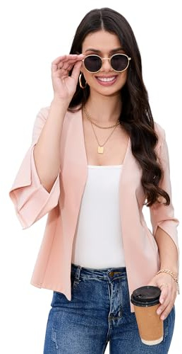 MODIURBAN Damen Bolero Elegant Strickjacke Business OL Boleros Langarm Open Front Blazerjacke Aprikose L