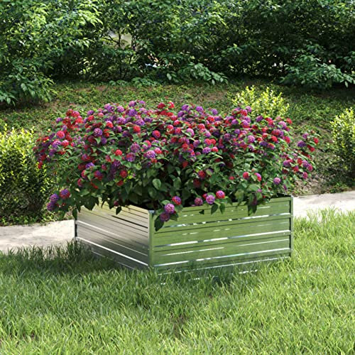 Xichuzi Garten-Hochbeet 100x100x45 cm Verzinkter Stahl Silber, Palettenrahmen, Hochteich, Gemüsebeet, Kräuterregal Balkon, Blumenbeet, Kräuterspirale, Tomatenbeet, Pflanzhochbeet - 316885