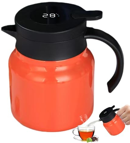 Karaffe for Hot Liquides - 1L Große Thermokaraffe, Heißwasserkrug, Vakuum-Kaffeekaraffe, Kaffeekanne mit intelligenter Temperaturanzeige für
