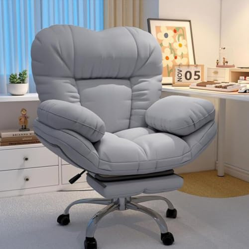 Hög rygg kontorsstol med fotstöd, stor och lång spelstol Bred sits, ergonomisk svankstöd arbetsfåtölj för sovrum, grå