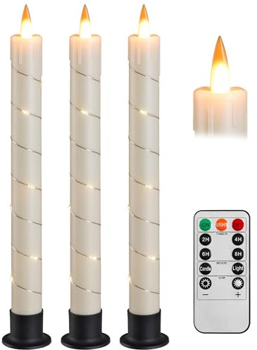 Da by 3 candele tremolanti senza fiamma, a batteria, candele da finestra con telecomando e LED 3D dinamico 3D, fiamma dinamica, 24 cm, per matrimoni, feste, decorazione della casa, avorio