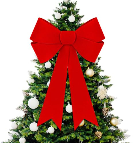 1 PCS Christmas Decorations, 16x24 In Large Christmas Bows, Red PVC Velvet Bows for Christmas Tree, Indoor Outdoor Holiday Xmas Decor Home Wreath Fence Stairs Railing Fireplace Front Door Supplies