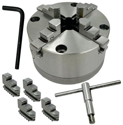 MachEl 125 mm (5 tum) 4-käke självcentrerande svarvchuck med gjutjärn bakplatta | 1-1/8 tum x 12 UNF (2B) gänga | Kompatibel med Myford-svarvar