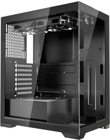 VEVOR Boîtier PC Gamer, Tour Moyenne, avec 2 Ventilateurs 120 mm, Panneau en Verre Trempé à Haut Débit d'air, Filtre Anti-poussière, Gestion des Câbles, pour GPU 360 mm Longueur, pour ATX, M-ATX, ITX