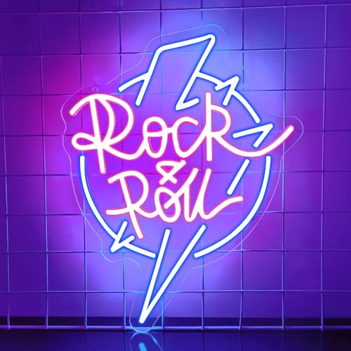 Guitar Rock and Roll Neon Sign, music LED Neon Light for Wall Decor, Light Up Sign for Bedroom, Music Studio, Rec Room, Live Bar Party Decor, Birthday Gift, USB Powered (14.6 x 11.6)