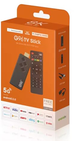 G96 TV Stick Android 13.0, 8K Ultra HD, 2GB+8GB, 5G WiFi, med infraröd fjärrkontroll och HDMI-kabel