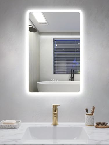 Habison badrumsspegel med belysning, 50 x 70 cm LED-badrumsspegel med touchströmbrytare, dimbar ljusfärg 3 färgtemperatur, minnesfunktion, anti-dimma, LED-spegel badrum med ljus för badrum, toalett