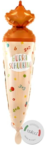 balloa Folienballon XXL Schultüte Hurra Schulkind, Helium Ballon zur Einschulung, Geschenk zur Einschulung Junge Mädchen, Luftballon Schulanfang Schulkind 89cm
