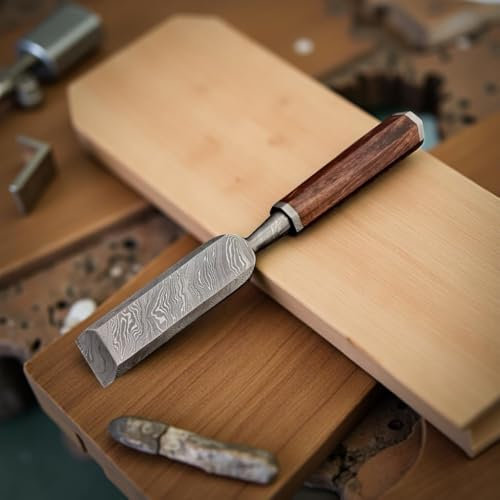 Handmade Wood Working Chisel 30mm | Damascus Steel Blade | Octagone Rosewood Handle | Premium Mortising & Carving Tool With Leather Edge Protector