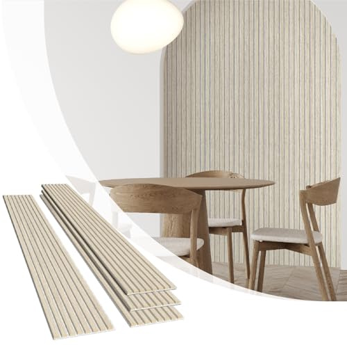 Olanglab Wood Wall Panels 4 Pack, Wood Slat Acoustic Wall Panels, 94.5x12.6 Each 3D Wall Panels for Interior Wall Decor (Light Oak-Grey Felt)
