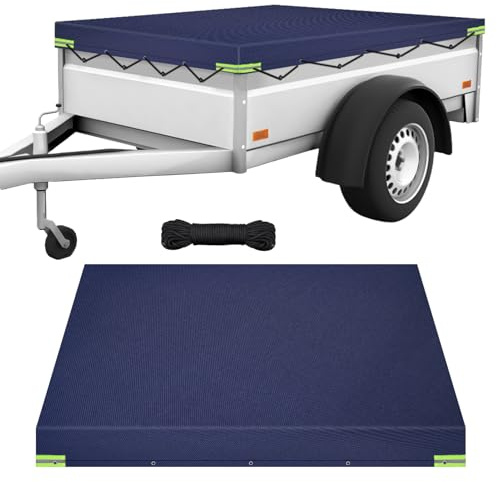 Teodute 6'x4' Trailer Covers, Waterproof Trailers Cover, 600D Oxford Fabric + PVC Heavy Duty Trailer Tarpaulin, with Reinforced Eyelets Reflective Fixed Strips for Rainproof UV Sun Shielding