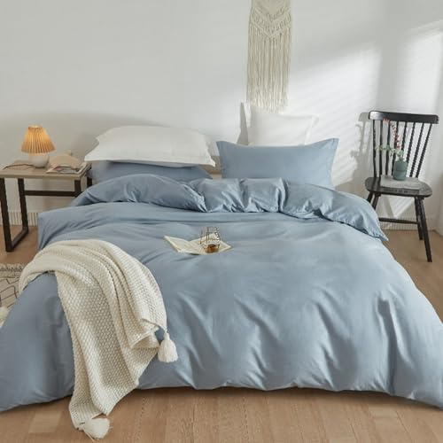 VENIES Bettwäsche 180 x 200 cm Doppelbett Bettbezug | aus 100% Baumwolle mit Reißverschluss, weiche und komfortable Bettwäsche Blau