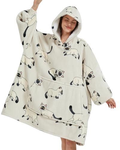 Lanqinglv Kuscheldecke mit Ärmeln,Sherpa Decke Hoodie Sweatshirt Oversized,Einheitsgröße Kapuzenpullover für Damen Herren,Flauschige Flanell Fleece TV-Decke mit Ärmel,Tragbar Ganzkörperdecke