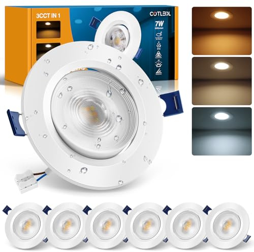 COTLEDL Faretti LED da Incasso per Cartongesso Orientabili, 7W 650LM Faretti LED Soffitto Incasso 3000K/4000K/6500K, Foro Ø85-100mm, IP44 Faretto Interno per Bagno Soggiorno Cucina, Set da 6
