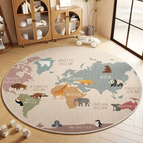 xueneige Alfombras Redondas City Life, Alfombra interactiva de Pelo Corto y Suave para la Zona de Lectura de la habitación Infantil, Ideal para Decorar la guardería, la Sala de Juegos y el Dormitorio