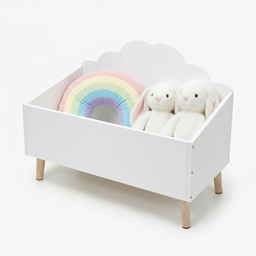Spetebo Kinder Aufbewahrungstruhe Wolke, Weiß, 58 x 45 cm, Holz | Kindgerechtes Design Für Spielzeug und Bücher Ordnungskiste