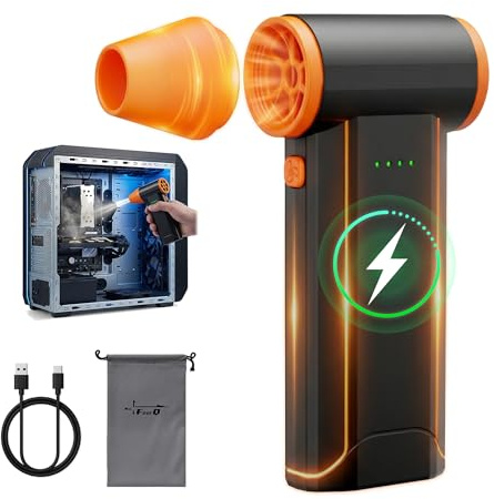 FOURQ Plumero de aire eléctrico F5 de 100000 rpm, sin cable, utiliza motor sin escobillas, soplador de polvo ajustable de 4 engranajes, reemplaza la lata de aire comprimido para computadora, teclado