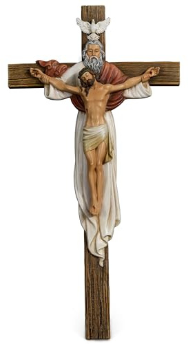 BC Catholic Holy Trinity Wall Cross, 12H Crucifix Wall Cross, Jesus Christ Inspirtional Home Décor, Devoutional Gift, Christian Decoration for Home Church Office, Renaissance Sculpture Hand Painted by Buildclassic
