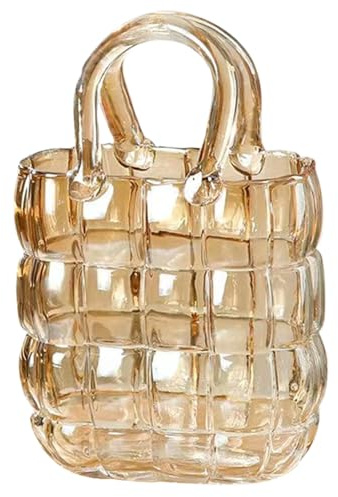 Lawnrden Jarrón de Bolso, jarrón de Bolso de Cristal de 11.0 in para Flores, de Boca Ancha, Flor Transparente para Centro de Mesa de Granja, arreglo Floral, decoración de Boda, Color ámbar