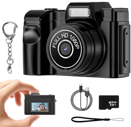 Mini appareil photo numérique, enregistrement vidéo FHD, rechargeable, 5 modes de filtrage, 16 Go de mémoire, compact et portable, idéal pour les moments quotidiens, les cadeaux et le plaisir créatif