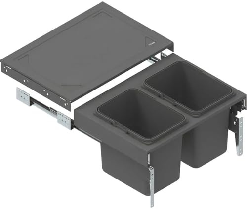 FurniFit Einbau Mülleimer für 60 cm Küchenschrank 2-fach Abfallsystem 2 x 20L Vollauszug Soft Close Frontmontage Metall Mülltrennung mit Ablage 56,4 x 40 x 42,5 cm