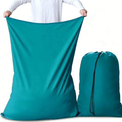 AiQInu Bolsa de Lavandería Plegable, 2 Unidades Grandes Bolsas de Ropa con Cordón, Organizador Material Antidesgarros para Cuarto de Lavado Cocina Dormitorio Hotel de Viaje 70 x 115cm