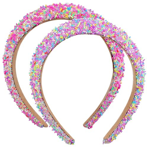 VINTORKY Bandeaux à Saupoudrer Larges en Éponge pour Femmes et Adolescentes Accessoires Cheveux 2 Pièces, Design et Antidérapant Lors de Fêtes