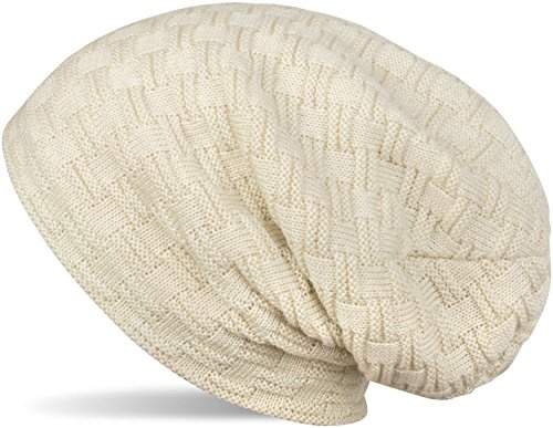 styleBREAKER Finstickad lång beanie mössa med flätat mönster och varmt fleecefoder | Vinterstickad mössa, unisex, elastisk, mjuk, bekväm, varm, Krämbeige, one size