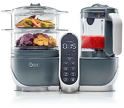 Babymoov Nutribaby Plus 6 in 1 Baby Food Maker, baby food blender and steamer, food processor for weaning, warmer, defroster, steriliser, nutritionist approved, Grey