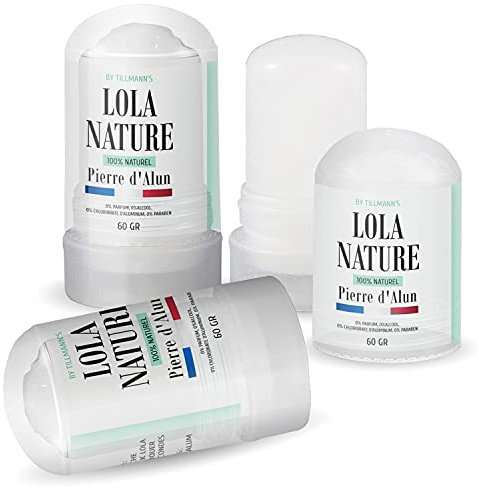 Pierre d'Alun Lola Nature - 3 sticks Déodorant de 60gr - 100% naturel - Sans paraben ni chlorhydrate d'aluminium/Efficace contre les coupures du rasage