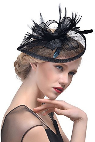 Amorar Damen Fascinator Hair Clip Hut Bankett Hut Stirnband Feder Blume Schleier Bowler Braut Hut für Cocktail Hochzeit,EINWEG Verpackung