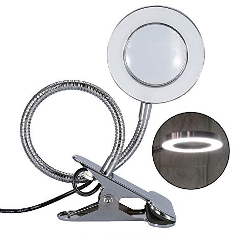 LED Tattoo Lampe, Tragbare Leselampe 2.5X Lupe USB Salon Tischleuchte mit Clip, Ideal für Augenbrauen Makeup Wimpernverlängerung, Uhrmacher