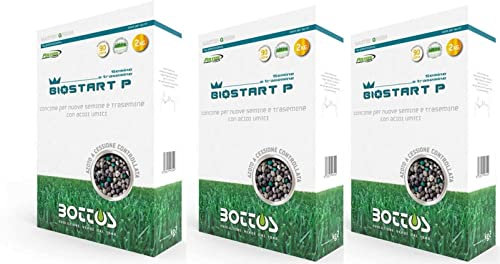 Bottos,Fertilizzante per tappeto erboso Bio Start 6kg (2kg x 3pz),Concimazione starter a base di fosforo per velocizzare la germinazione e migliorare l'assorbimento minerale