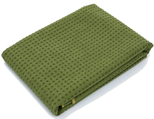 Fitness Handtuch für Yogamatte inkl Tasche, Rutschfest durch Silikonpunkte, 183cm x 63cm, Geeignet für Yoga, Freeletics, Antibakteriell,Schweiß absorbierend, Premium Mikrofaser Qualität, (Green)