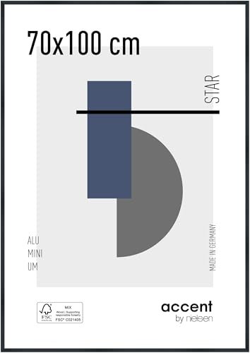 accent by nielsen Bilderrahmen, 70 x 100 cm, Aluminium, Schwarz matt, Posterrahmen zum Aufhängen im Hoch- & Querformat, Echtglas, Star