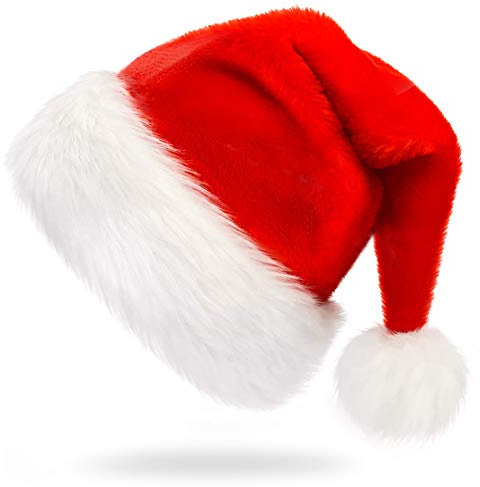 CCINEE Sombrero de Papá Noel, gorro de terciopelo rojo de felpa para decoración del hogar, suministros de fiesta de Navidad