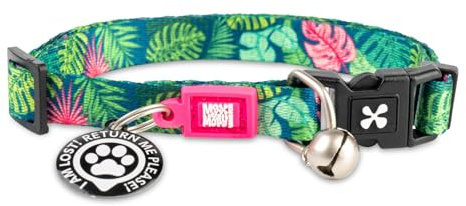 Max & Molly Fun & Whimsy katthalsband med bjällerboll, brytande säkerhetsspänne, justerbar storlek och smart ID personlig etikett för flickor eller pojkkatter/kattungar, tropisk design