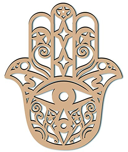 CREATCABIN Mano de Fátima Decoración de Pared Arte de Pared de Madera Cuadrícula de Cristal Geometría Sagrada Escultura de Pared Cortada con Láser Decoración para el Hogar Oficina 30 x 24 x 0.6 cm