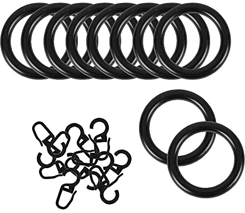 Bestlivings Ringe mit Faltenleghaken (20er Set), Gardinenringe für Universalband/Kräuselband Ø40mm in der Farbe: Schwarz