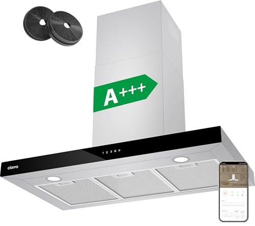 CIARRA ASS9102 Classe A++ Cappa Aspirante 90 cm Cappa da Cucina Scarico/Aria Ricircolata 4 Velocità Livelli Controllo Touch LED 650m3/h con filtro a carbone CBCF003