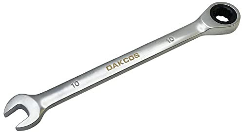 DAKCOS Kombi-Ratschenschlüssel 10mm - Metrischer Ratschenringmaulschlüssel aus CR-V mit mattierter Chromoberfläche